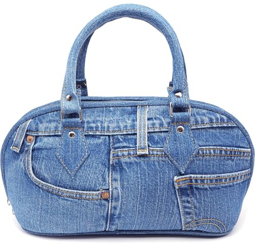 Bijoux De Ja Handtaschenbörse, gebogene Form, Denim, Blau
