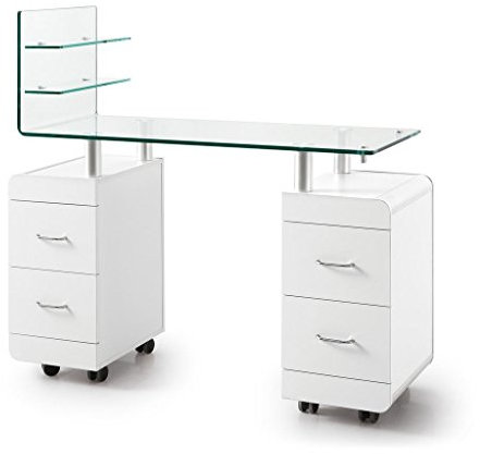 Urbanity Nail Pro Large Professional Glass Salon Manicure Nail Beauty Station Table Unit White