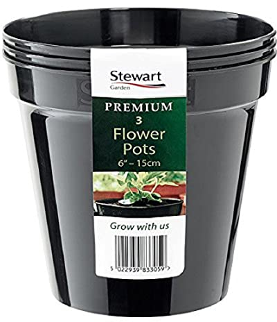 Stewart 4833005 15 cm Flower Pot - Black (Pack of 3)