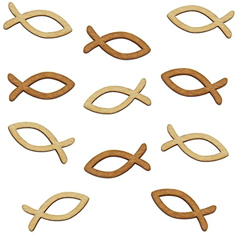 Oblique-Unique® Tischstreu Streuartikel Taufe Fische Holz Fische - Streudeko Verzierung für Taufe, Kommunion und Konfirmation - Echtholz