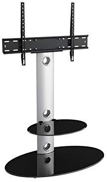 King TV Ständer Standfuß fur 32 - 60 Zoll LCD/LED/Plasma Fernseher Fernsehtisch mit Halterung inkl. Kabelführung (Oval, Silber/Schwarz)