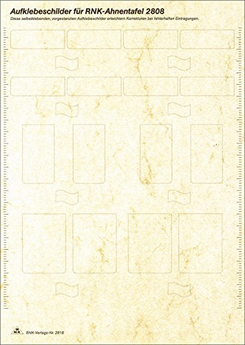 RNKVERLAG 2818 - Aufklebeschilder für Schmuck-Ahnentafel „Skizzierter Baum“, DIN A4, selbstklebend (für Art.Nr. 2808), 5 Blatt