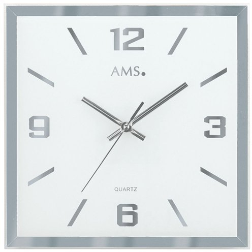 AMS 9324 Wanduhr Quarz , facettiertes und bedrucktes Spiegelglas
