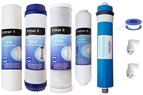 Depuragua - Kit Ricambi Osmosi Inversa | Filtrazione Acqua | Set Completo 5 Filtri | Resistente | Membrana 50 GPD 200 Litri | Filtri per Depuratore Osmosi Inversa |