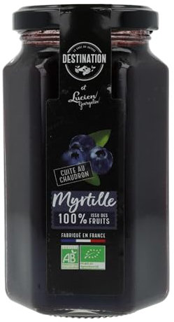 Destination - Mermelada de Arándanos BIO - Procedente de Cultivo Ecológico - Concentrado de Frutas - Sin Aromas Artificiales, Conservantes ni Lactosa - Ideal para Untar y Repostería - 300 g