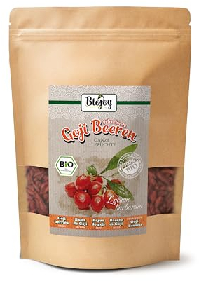 Biojoy Baies de Goji BIO supérieures (500 g), séchées et entières, sans sucre ajouté
