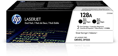 HP 128A (CE320AD) Schwarz Original Toner für HP Laserjet Pro CP1525, HP Laserjet Pro M1415, Dual Pack