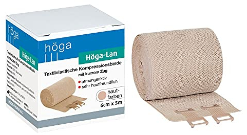Höga Lan, Textilelastische Kompressionsbinde mit kurzem Zug - 6 cm x 5 m gedehnt – sehr hautfreundlich, atmungsaktiv, elastisch, waschbar