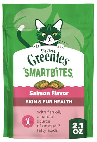 Greenies Feline Smartbites Skin & Fur Crunchy and Soft Cat Treats, Salmon Flavor, 2.1 oz. Pack