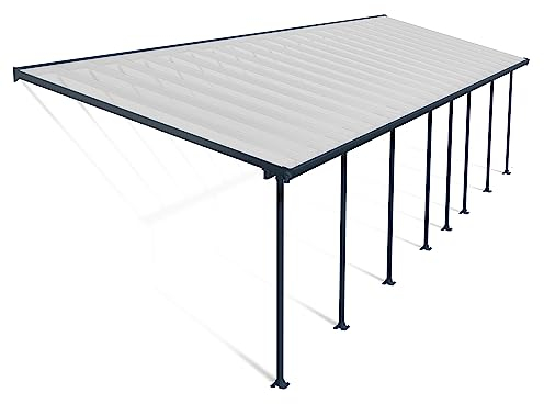 Canopia by Palram Terrassenüberdachung Alu Feria 3X12.20 Polycarbonat Hohlkammerplatten Pergola 1220 x 300 cm Grau zur Überdachung ihrer Terrasse