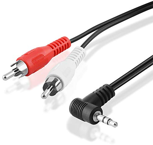 BestPlug Câble Y Audio RCA Aux in Out 1,5 M, 2 x RCA mâle vers 1 x Jack stéréo 3,5 mm mâle coudé à 90 °, Noir