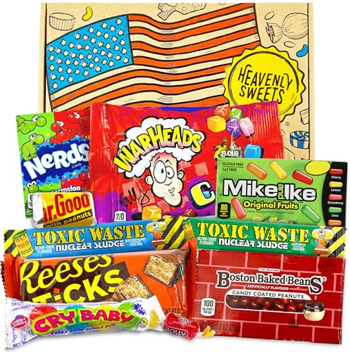 Heavenly Sweets | Amerikanische Süßigkeiten Geschenkbox | Süßigkeitenbox | USA Süßwarenkorb mit Schokolade | Gemischter Präsentkorb für Kinder und Erwachsene | Geburtstag, Jubiläum, Vatertag Auswahl