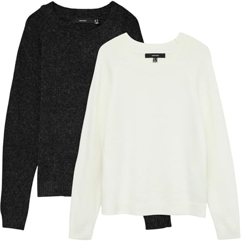 VERO MODA Damen-Strickpullover mit Langen Ärmeln, Rundhalsausschnitt, gerippten Bündchen, regulärer Passform, leichtem Sweatshirt für Herbst Winter, lässigem Pullover für den Büroalltag