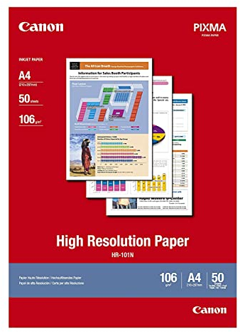 Canon HR-101N hochauflösendes Papier - DIN A4, 50 Blatt (106 g/qm) für Tintenstrahldrucker 1033A002