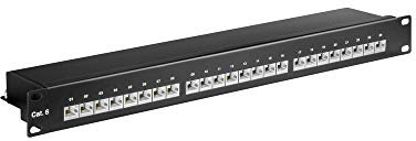Goobay 93048 CAT 6 Patch Panel 19 Zoll / 24 Port RJ45 Buchsen Netzwerkstecker / 250 MHz LAN Patchfeld / 1 HE Verteilerfeld / Rackeinbau Patchpanel / Schwarz