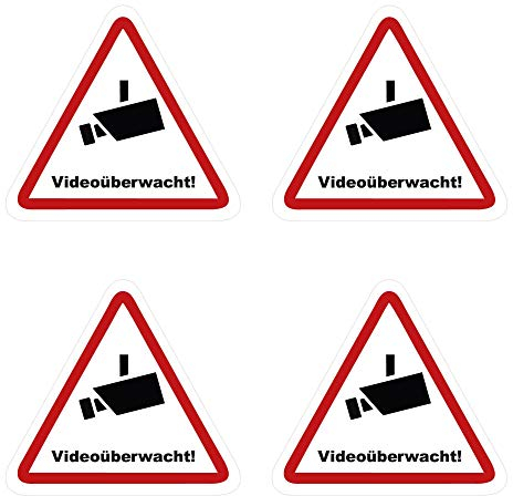 Kleberio® 4 selbstklebende Aufkleber Videoüberwachung - Achtung Videoüberwachung - 2,5 x 2,5 cm Hinweisschild Warnschild Kameraüberwachung Alarmanlage alarmgesichert Privatgrundstück verboten