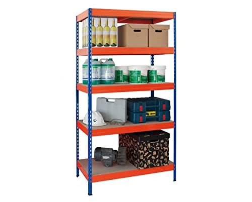 Estanteria metalica ar storage 192x100x50cm 5 estantes 300kg por estante bandejas de maderasin tornillos azul naranja