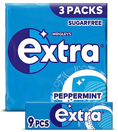 Extra Peppermint Sugarfree Chewing Gum, Pack 3 x 9 Pieces