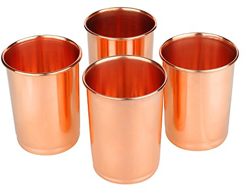 Zap Impex Récipients en verre de cuivre pur Cuivre Pur Retenue ayurvédique Salut Lot de 4, 250 ml