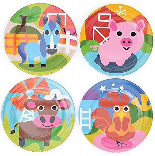 French Bull Melamin-Geschirr für Kinder, BPA-frei, spülmaschinenfest, langlebig, 4 Stück (1 Stück) Teller-Set (Farm)