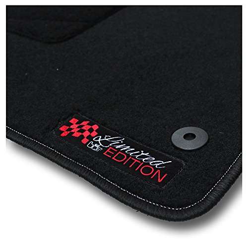 Bär-AfC Auto Fußmatten Limited Edition passend für Mazda 5 CW 2010-2015, Autoteppiche Nadelvlies Schwarz, Rand Kettelung Schwarz, Stick Logo Rot, Set 4-teilig, MA04951