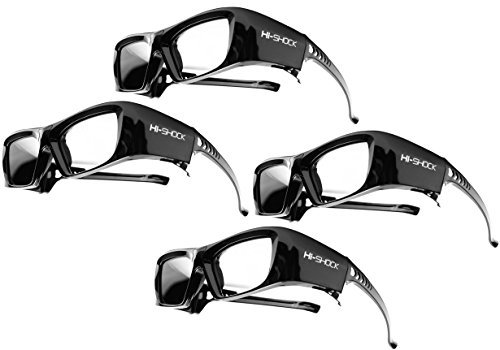 4x Hi-SHOCK® RF Pro Black Diamond | Lunettes 3D-RF pour projecteurs: EPSON®, JVC®, SONY® | compatibles avec ELPGS03, EB-W16, EH-TW550, EH-TW570, EH-TW5910, EH-TW5100, EH-TW5200, EH-TW5300, EH-TW5350, EH-TW5210 EH-TW6100, EH-TW6600, EH-TW7200, EH-TW8100, EH-TW8200, EH-TW9100, EH-TW9200 | incl. accessoires + 3 ans de garantie [lunettes à obturation | 120 Hz | rechargeables | 39 gr. | FHD3DRF | noir]