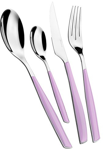 BUGATTI, Glamour, Set Posate 24 Pezzi in Acciaio Inox 18/10 e Manico Colore Lilla. Set Posate 6 Persone Composto da 6 cucchiai, 6 forchette, 6 coltelli e 6 cucchiaini caffè