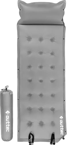 Outtec Camping Selbstaufblasende Isomatte mit Kissen, Luftmatratze 193x68x3,5cm, Ultraleicht Wasserdicht für Outdoor, Camping und Reisen, Grau