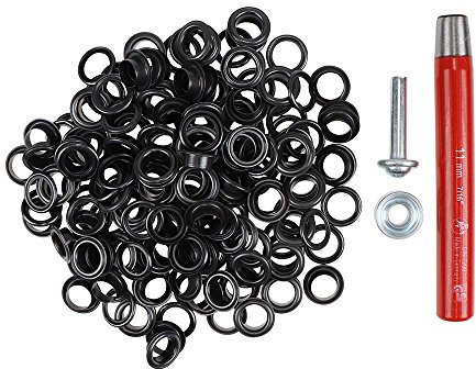 100 Stück Ösen 11mm rostfrei mit Scheiben + Locheisen & Ösenwerkzeug – Komplettset für Leder, Stoff, Planen, Bastelarbeiten, Outdoor, Zelte, Textilien – geprüfte Qualität (brüniert)