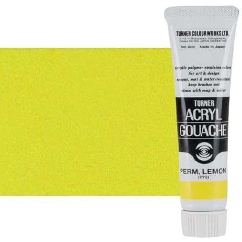 Turner Colour Works Acryl Gouache Artist Acrylic Paint - Single 40 ml Tube - Permanent Lemon
