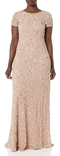 Adrianna Papell Robe à Paillettes à Manches Courtes pour Femme, Rose poudré, 50