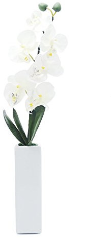BrandSaver Artificial Potted Plant - Orchid in White Vase - Office, House Indoor Plant (White)