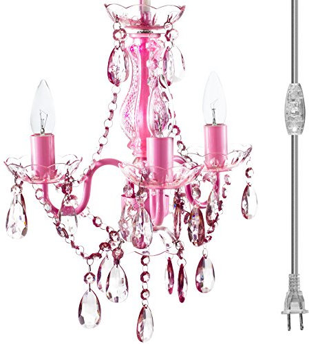 gypsy color The Original Plug-in - Lampadario da appendere, 43,2 x 30,5 cm, cornice in metallo rosa con asta in vetro rosa e cristalli e perline in acrilico rosa che brillano come il vetro