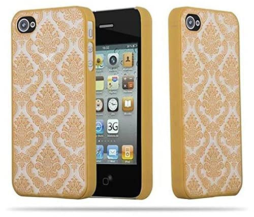 cadorabo – Mandala Hard Cover Slim Case for Apple iPhone 4 / 4S / 4G Paisley Henna - Etui Skin Protection Bumper in GOLD-TRANSPARENT