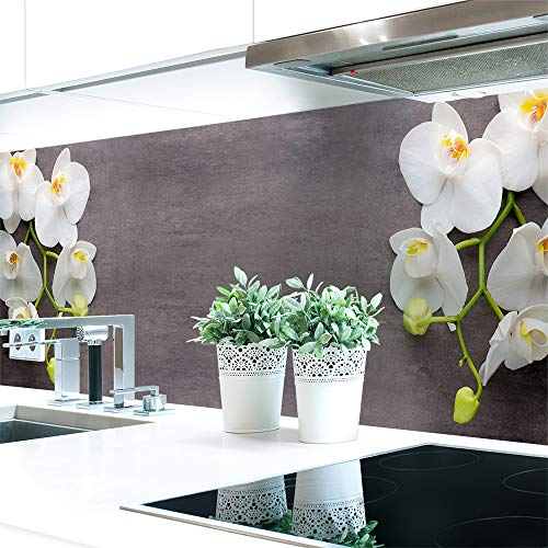 Küchenrückwand Orchideen Zweig Premium Hart-PVC 0,4 mm selbstklebend - Direkt auf die Fliesen, Größe:60 x 51 cm
