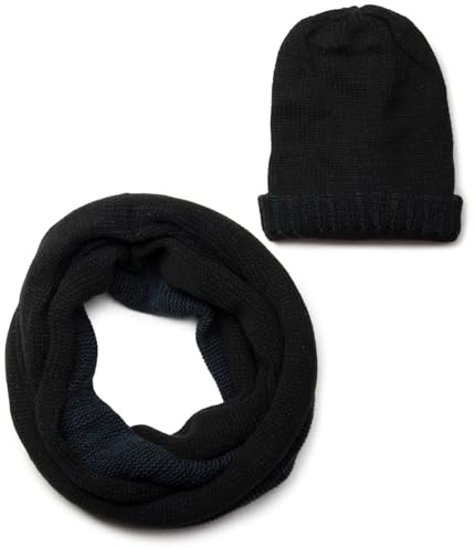 styleBREAKER 2-Teiliges Schal und Mütze Kombi Set, Unisex Strick Loop Schlauchschal mit Strick Beanie Mütze 01018203, Farbe:Schwarz