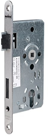 Alpertec Einsteckschloß Objektschloß DIN LINKS für Wohnungseingangstüren PZ Edelstahl matt, Stulp 20 mm, rund, Vierkant 8 mm, 36053200