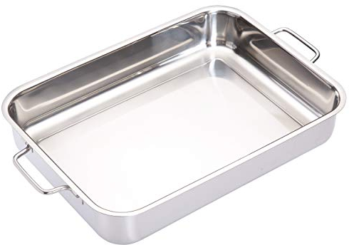 MasterClass Plat à Rôtir Profond en Acier Inoxydable avec Poignées Rabattables, Compatible avec Plaques de Cuisson, Argent, 37 x 27 x 6,5 cm (14,5' x 11' x 2,5') KCMCROAST37