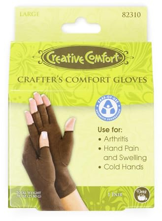 Dritz Crafters Comfort Glove – Large, 1 Pair – Helps Relieve Arthritis Hand Pain & Swelling - Cotton Spandex Compression Craft Gloves for Knitting Crochet Quilting Sewing