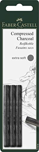 FABER-CASTELL 129996 - Zeichenkohle extra soft, 3er Set, Reißkohle PITT schwarz