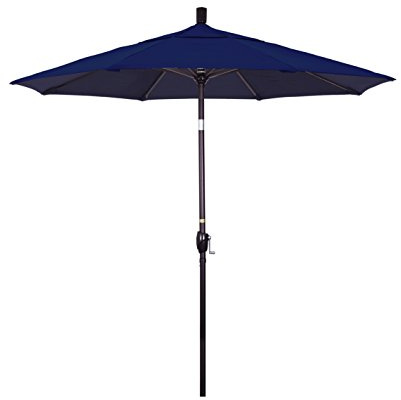 California Umbrella 7.5' Round Aluminum Market Umbrella, Crank Lift, Push Button Tilt, Bronze Pole, Navy
