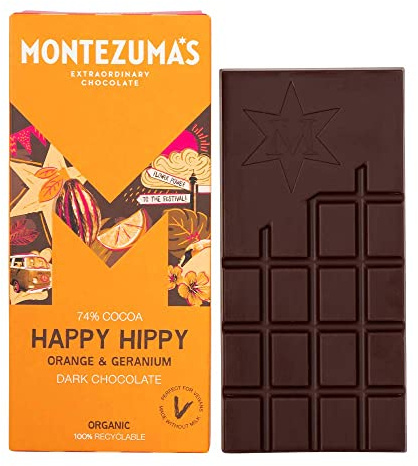 Montezuma's Organic Dark Chocolate Orange and Geranium 100g (Pack of 4)