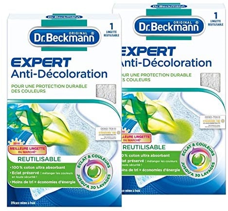 Dr. Beckmann - Lingette Anti-Décoloration Réutilisable x1 - Protection contre la décoloration et maintien de l'éclat des couleurs - Fibre 100% coton efficace jusqu'à 30 lavages - Lot de 2