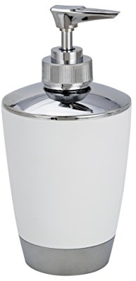 WENKO 19478102 Seifenspender Vercelli Chrom - Flüssigseifen-Spender, Fassungsvermögen 0.3 L, Polypropylen, 8 x 16.5 x 8 cm, Weiß