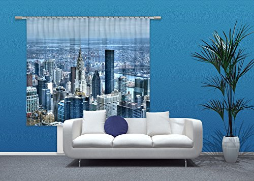 AG Design New York City Polyester Vorhänge, Küche, Wohnzimmer 180 x 160 cm Gardinen 2 Teil | FCSXL 4815