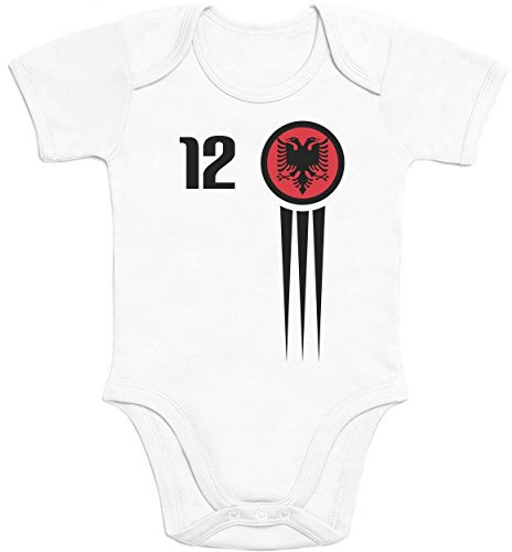 Shirtgeil Baby Body Albanien Fans EM 2024 Fußball Geschenk Strampler Kurzarm 3-6 Monate Weiß