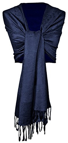 Trachtenland Dirndltuch Stola - Eleganter Schal mit floralem Muster - Trachtentuch zu Dirndl und Lederhose (Dunkelblau, ca. 185 x 70 cm)