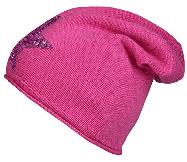 Cashmere Dreams Slouch-Beanie-Mütze mit Kaschmir - Hochwertige Strickmütze für Damen Mädchen - Hat - Pailletten Stern - One Size - Sommer Herbst und Winter Zwillingsherz (pink/pink)