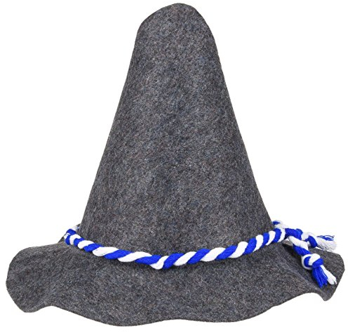 Premium Seppelhut aus 5 mm dickem Qualitätsfilz, hochwertiger Trachtenhut (Gewicht: 140 Gramm) für das Oktoberfest, der Tirolerhut mit Blauer Kordel in Einheitsgröße, Hut für die Wiesn