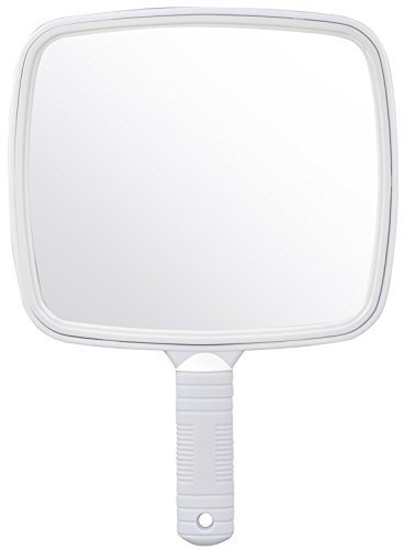 Accessotech Professional Handheld Salon Barbers Hairdressers Paddle Mirror Tool with Handle (White)